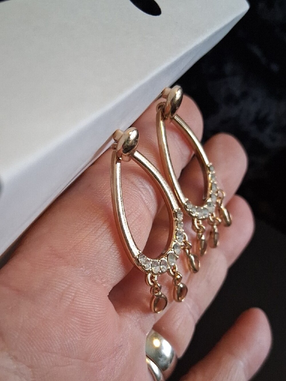 Monet Gold Teardrop Dangle Earrings with Clear Crystals - Picture 5 of 6